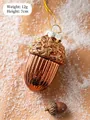 Addobbo natalizio a forma di ghianda color bronzo con glitter dorati, altezza 7cm - Ghianda Champagne