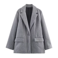 Women's minimalist grey wool-blend blazer coat with single-button design and lapels - XS / Gray