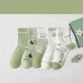5-pack cotton crew socks in avocado green patterns including stripes and cute prints - Avocado 5 Pairs Mixed