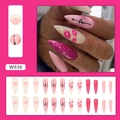 Unghie finte stiletto rosa con cuori e stelle per San Valentino in set da 24 pezzi - Design a Cuore Rosa (W936)