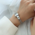Bracciale in acciaio argento con fibbia a cintura e catena a doppio strato quadra - Catena a scatola larga 15+5cm / Color Acciaio