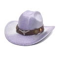 Chapeau de cowboy à rayures violettes et argentées avec ornement de tête de taureau - Violet Taro / M (56-58cm)