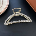Elegant gold metal shark hair claw clip with clear sparkling rhinestones for women - Full Rhinestone Style