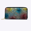 Long zipper wallet for women featuring rainbow gradient metallic finish and rose embossing - Colorful Blue Rose