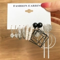 6-piece silver and pearl geometric earrings set on fashion display card - 6 Pairs Set-Silver Heart Pearl Black Lacquer