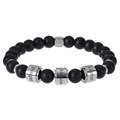 Pulsera de piedra de lava negra personalizada con tres placas de acero inoxidable grabadas - 1 Nombre / Piedra mate