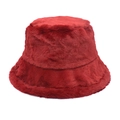 Detailed macro view of the fluffy faux rabbit fur texture on this dark red bucket hat - M (56-58cm) / Dark Wine Red