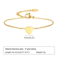 Golden stainless steel chain bracelet with a 7mm heart pendant and lobster clasp detail - Heart Bracelet [No Initial]