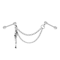 Silver industrial barbell earring with double chains and hanging star pendant decoration - Star and Planet Style