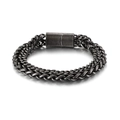 Pulsera de hombre de doble cadena en acero de titanio con textura de pesa y acabado plateado - Estilo de Cierre Magnético de Cadena Tejida de Doble Fila (KB123280-KFC) / Plata Antigua