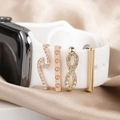 Golden Apple Watch band charms set with rhinestones on soft silk background - Wave Four-Piece Set / KC Gold