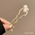Épingle à cheveux dorée en U avec perles blanches, longueur 12,3 cm pour coiffure élégante - Trois Perles Empilées (98#)