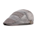 Grey mesh patchwork flat cap for men with letter embroidery and metal buckle - Gray
