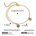 Double-layered 18k gold stainless steel anklet with purple gradient heart pendant - Purple Heart Style (JDAW2403003)