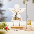 White wooden angel Christmas decoration with XMAS bells and ribbon, 16cm height - Christmas Angel Bell Ornament