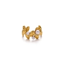 Irregular golden stainless steel ring with white pearls in an open adjustable design - Irregular Three Pearl Open Style (G8622)