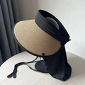 Women's outdoor sun hat in black and wood color with protective neck flap - Neck Flap Style / Khaki Black Edge