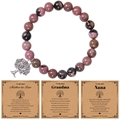 Detail of pink zebra stone bracelet with tree of life charm and three gift cards - Grandma Card / Agate