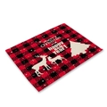 Red buffalo plaid cotton linen Christmas placemat with reindeer and tree patterns - Red Black Plaid Double Reindeer