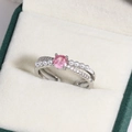 Silver adjustable double-layer ring with pink zircon, pearls, and crystals in a box - Double-Layer Adjustable Pink Rhinestone (White Gold 22)