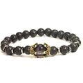 Bracciale in pietra lavica con pietra centrale viola e ciondolo a corona dorata - Pietra Lavica Ametista