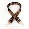 Adjustable wide shoulder strap with brown and black geometric wave patterns and gold buckles - A25 Black Brown