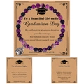 Bracciale in agata viola con ciondolo a coccinella su biglietto per laurea - L'avventura ha inizio - Laurea / Bracciale in Agata Viola