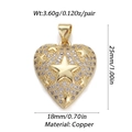 Macro view of gold plated heart pendant with star engraving and crystals, 25mm height - Dbn155-10 / 18K Gold