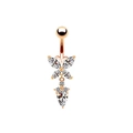 Elegant rose gold butterfly navel ring with sparkling white zircon stones and pear drop charm - Pear Butterfly Pendant Style (#3)