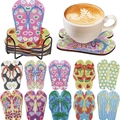 DIY diamond painting slipper coaster set of 10 with holder featuring colorful patterns - XIN010 Flip-flops / No Stand/OPP Bag