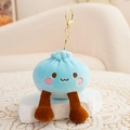 Cute light blue plush bun keychain with embroidered face and golden lobster clasp - Blue