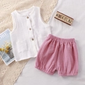 Infant summer gauze set with white sleeveless vest and pink shorts in soft cotton - 80 / White and Pink