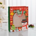 Christmas gift bag with red plaid pattern, window view, and snowman illustration - Snowman