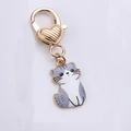 Cute gray and white cartoon cat keychain with gold-tone heart-shaped lobster clasp - Cute Cat Gray White