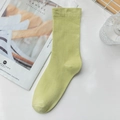 Matcha green ribbed crew socks for women in soft cotton with a loose knit finish - Light Green