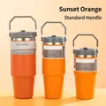 Three sunset orange stainless steel vacuum tumblers in 20oz, 30oz, and 40oz sizes - Single Drink Lid Sunset Orange