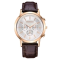 Three-dial chronograph watch with brown alligator leather strap and rose gold case - Rose Gold Case Brown Strap