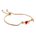 Rose gold heart bracelet with red crystals and heartbeat wave pattern on box chain - Gold Heartbeat Heart Paw Print Style (KB120895-KFC)