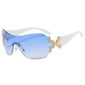 Y2K rimless gradient blue oversized sunglasses with white temples and rhinestone details - Bright Gold/Gradient Blue