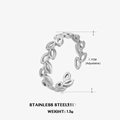 Silver stainless steel leaf ring with adjustable open band and minimalist hollow design - Adjustable Open / Steel