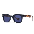 Angular cat-eye sunglasses with dark frame and leopard print temples for a modern look - Blue Frame Blue Lens With Tortoiseshell Temples