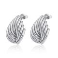 Pendientes retro de acero inoxidable con diseño de hoja retorcida y acabado en plata metal - Color Acero