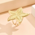 Adjustable gold starfish ring in stainless steel with textured finish for beach vacations - J02888 / Gold
