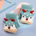 Blauwe gebreide halve vinger handschoenen voor kinderen met een leuk rendier design - Eén maat / Klein Rendier-Groen