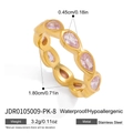 Classic gold plated stainless steel ring featuring pear-shaped pink zircon stones - Teardrop Style (JDR0105009-PK-8) / Pink