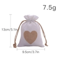White linen drawstring gift bag with a brown burlap heart, size 9.5x13cm for weddings - White Heart Drawstring Bag