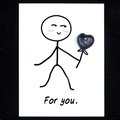 Minimalist greeting card with a natural heart-shaped dark crystal stone for gifting - Larvikite