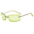 Y2K style square rimless sunglasses with fluorescent green lenses and silver metal frame - Silver Frame Green Lens