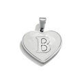 Polished heart-shaped stainless steel pendant featuring engraved capital letter B - Letter B / Steel