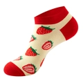 Women's cotton low cut ankle socks featuring red strawberry patterns on beige base - One Size(37-44) / Beige Strawberry